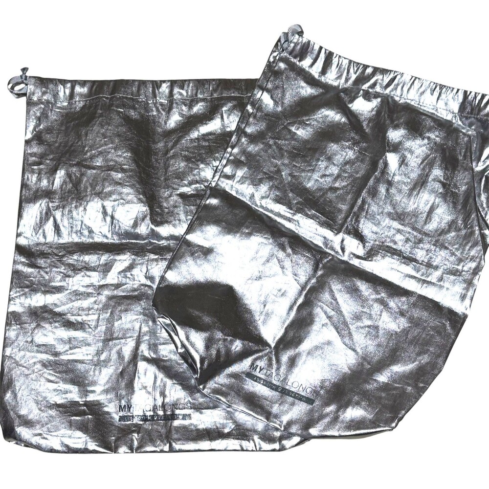 MYTagalongs Silver Metallic Bag Drawstring Travel Glam Packable Lightweight Lot